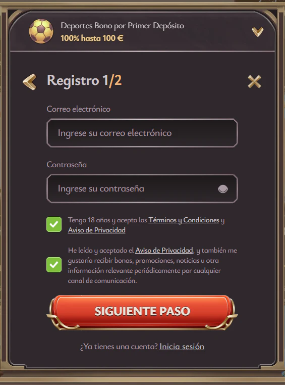 Alta de usuario y acceso al área personal de Vicibet Casino